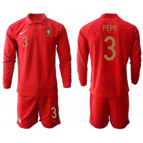 Camisolas de futebol Portugal Pepe 3 Criança Equipamento Principal Euro 2020 Manga Comprida